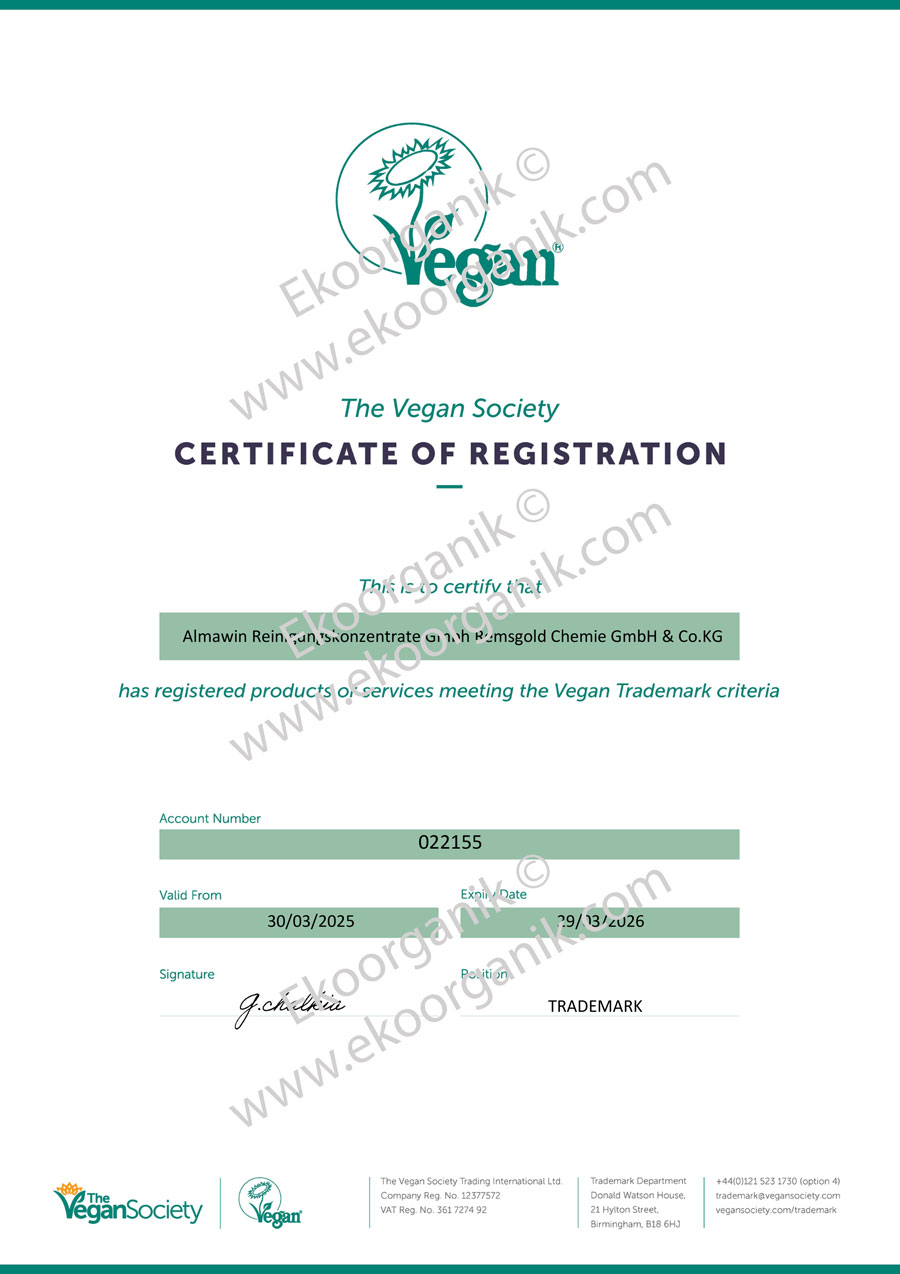 AlmaWin Reinigungskonzentrate GmbH Vegan Society Certificate