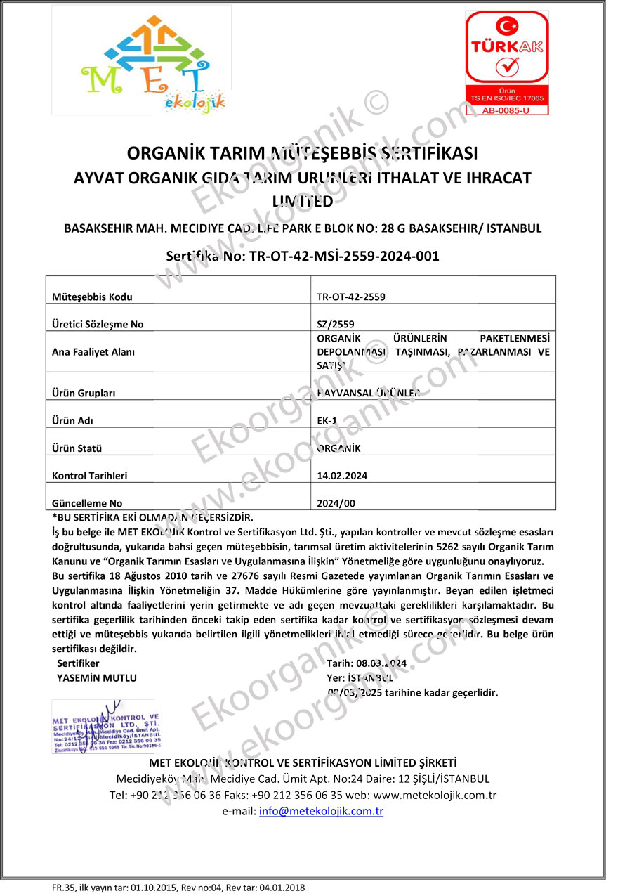 Trakya Hayrabolu Farm, Gökhan Ayvat Met Certificate