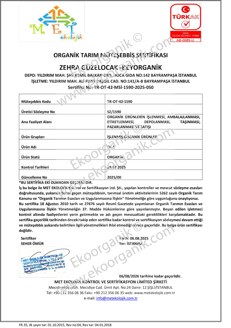 Bey Organic Food Met Certificate