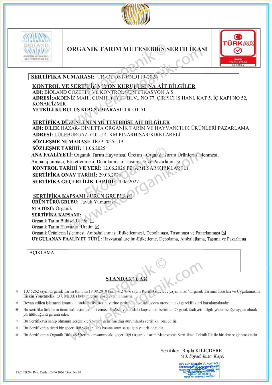 Dimetta Organic Egg Farm Bioland Certificate