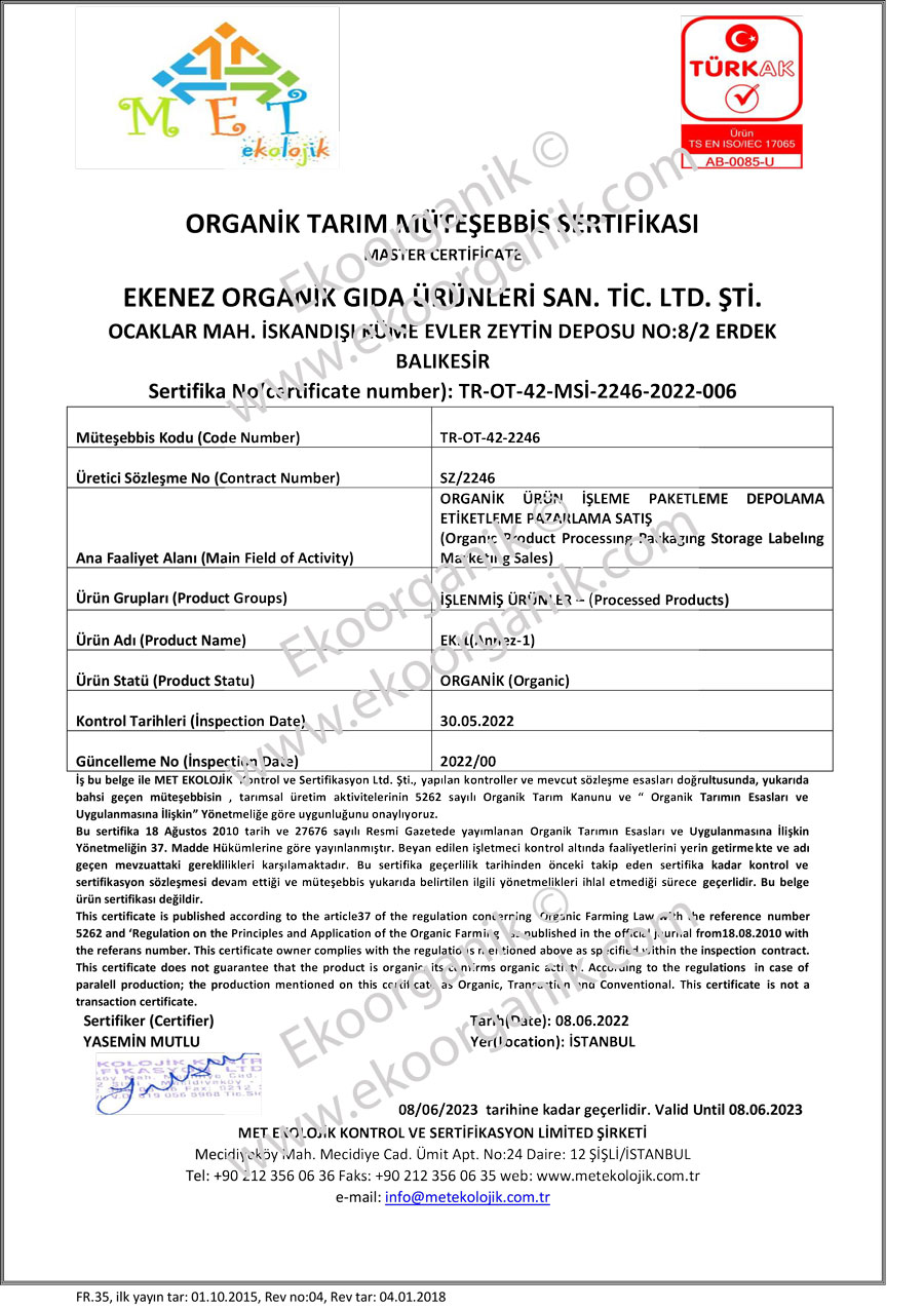 Ekenez Organic Food Met Certificate