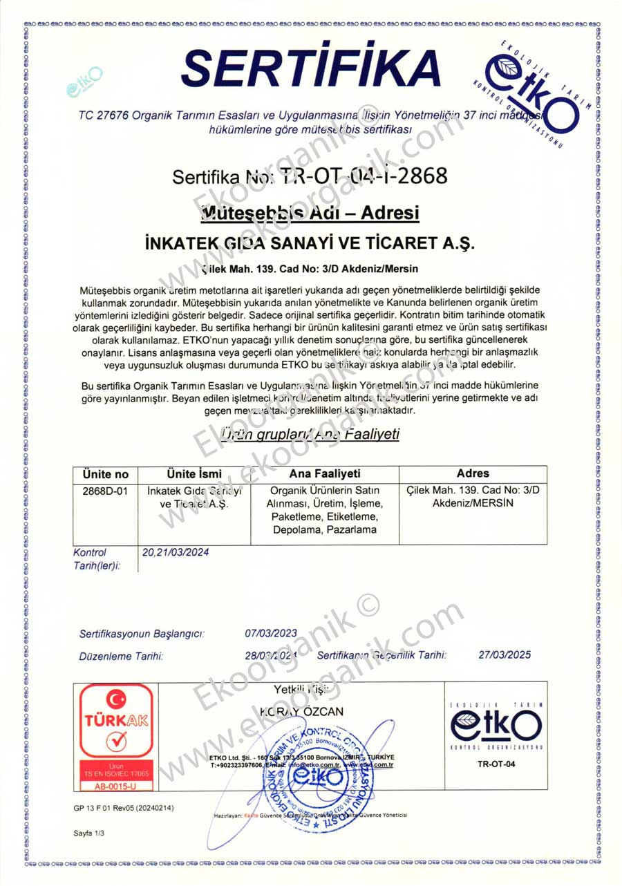 Inkatek Food ETKO Certificate