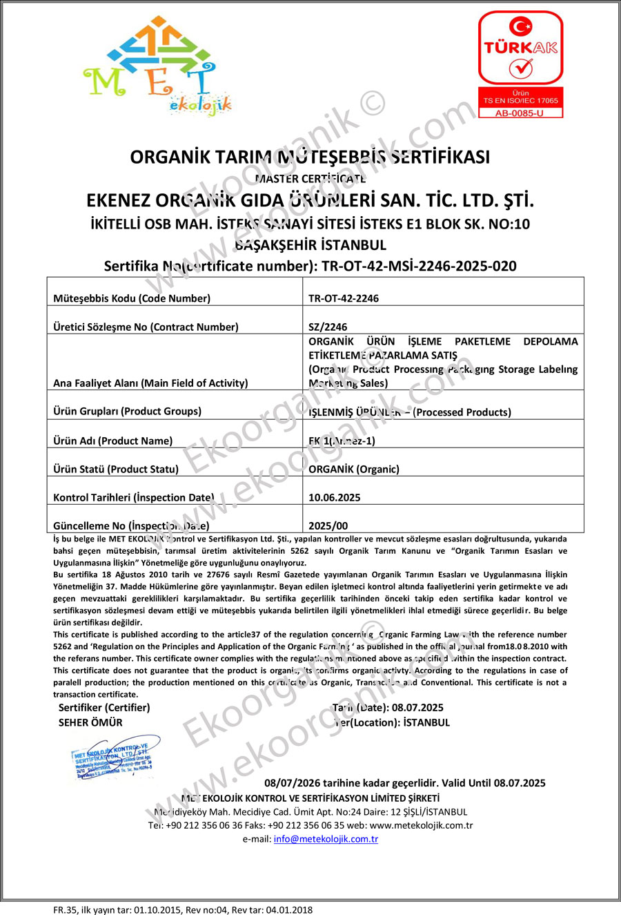 Ekenez Organic Food Met Certificate