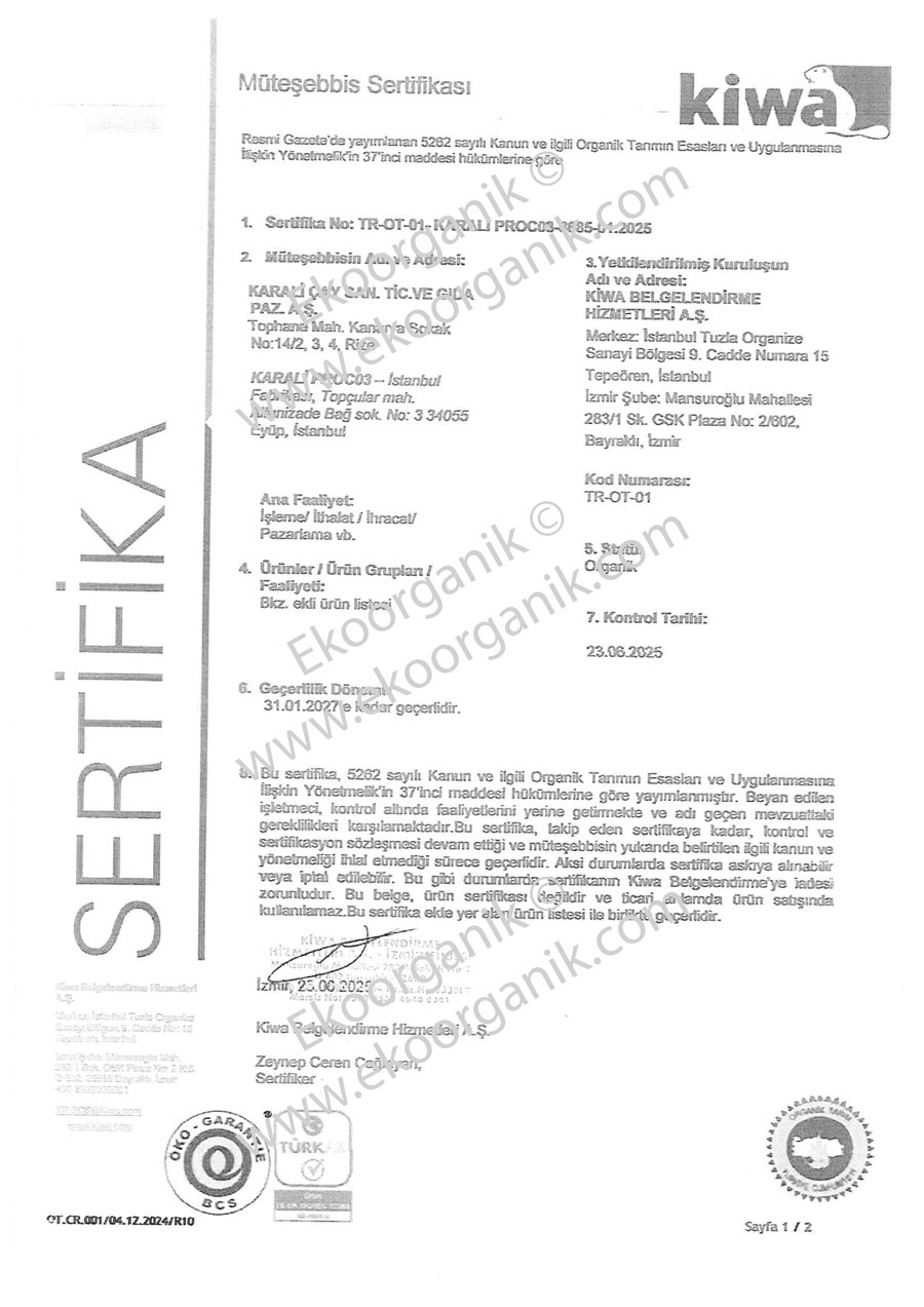 Karali Turskish Tea BCS Certificate