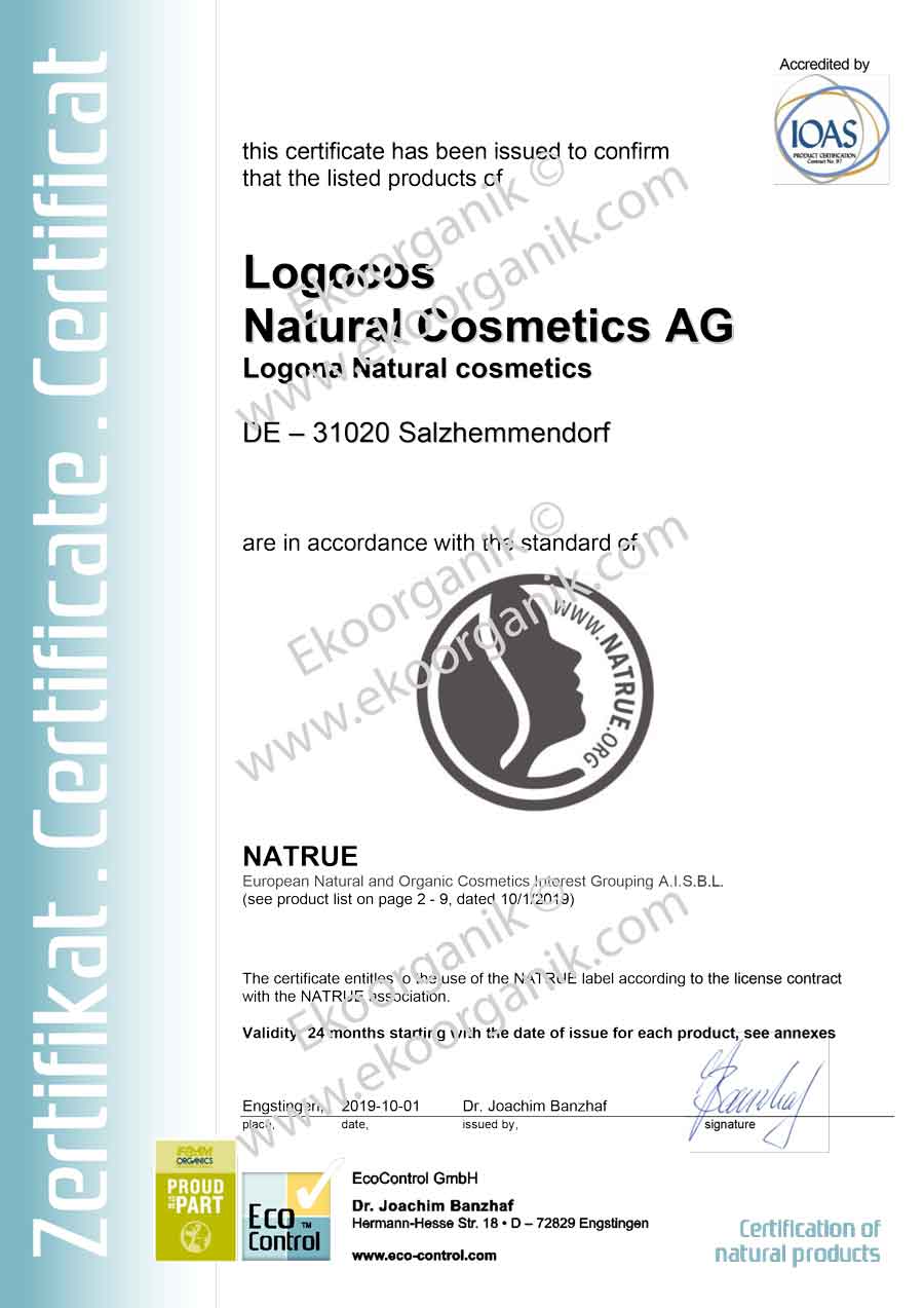 Sante, Logocos Naturkosmetik ECO Control Certificate