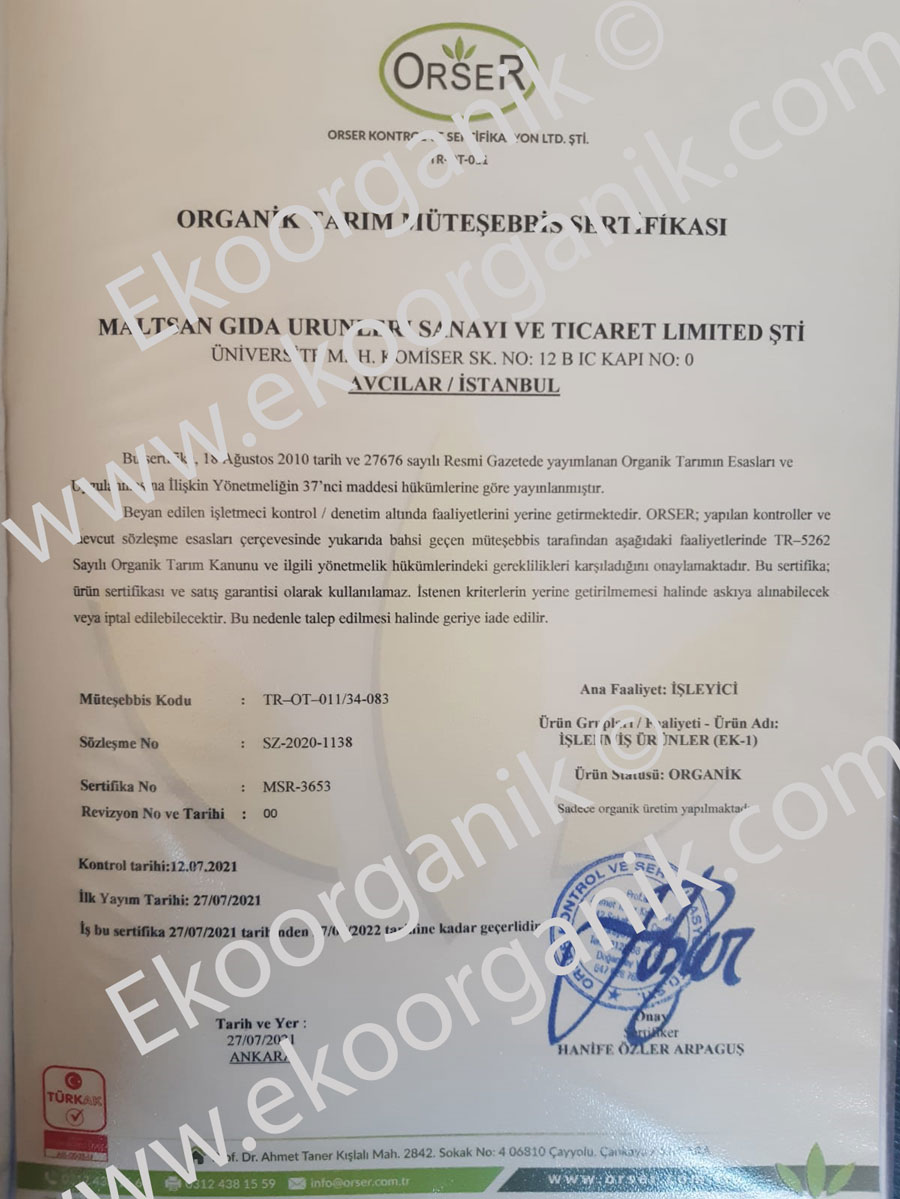 Maltsan Food Orser Certificate