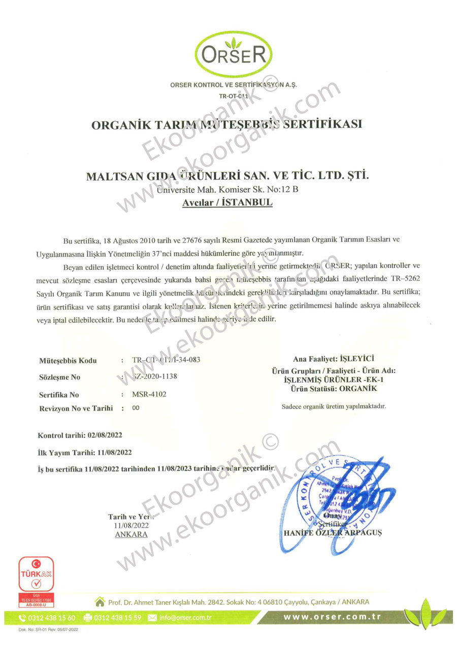 Maltsan Gıda Orser Sertifika