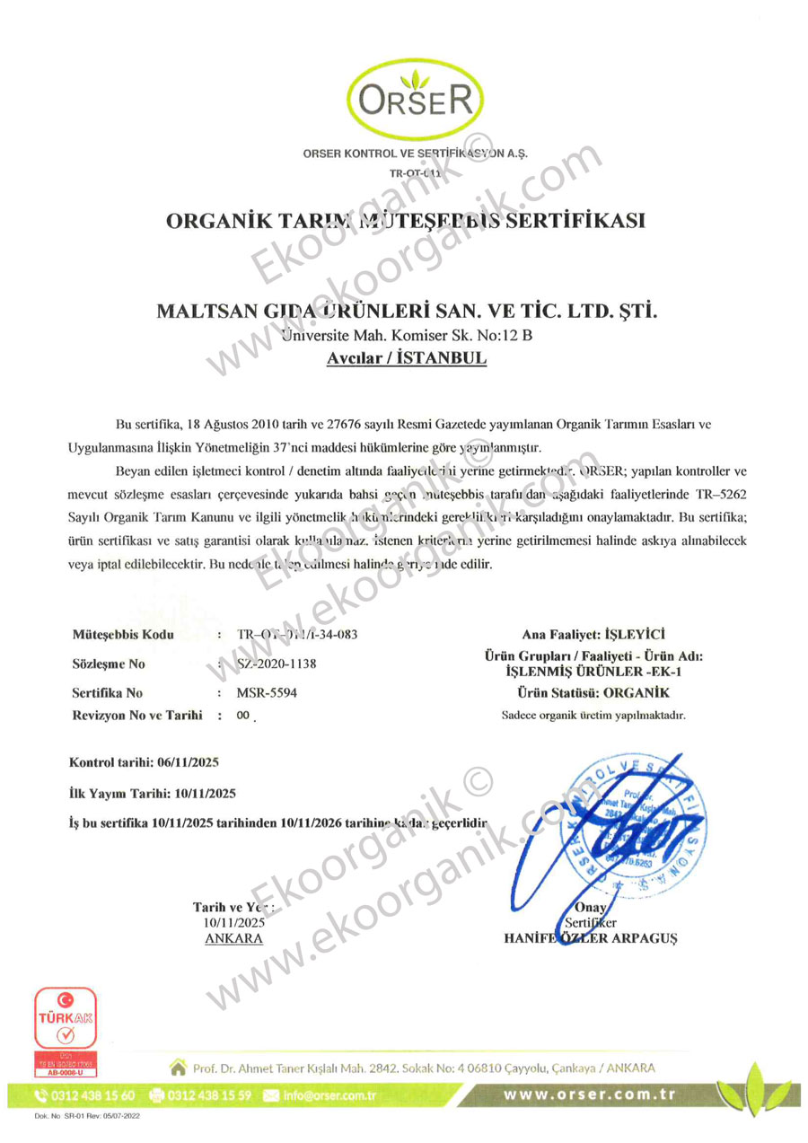 Maltsan Food Orser Certificate