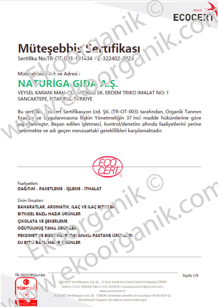 Naturiga Süper Gıda ECOCERT Sertifika