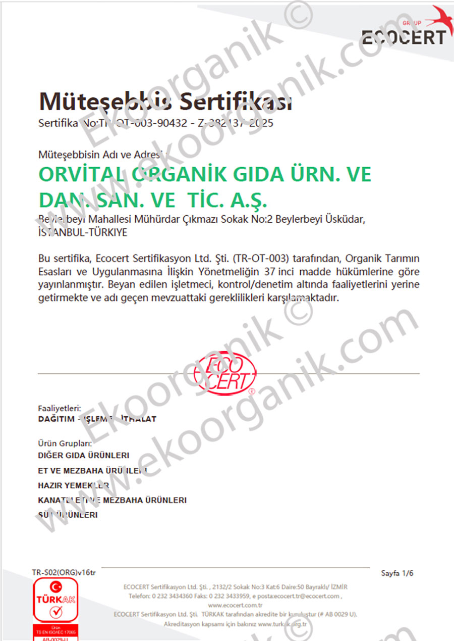 Orvital Organik Gıda ECOCERT Sertifika