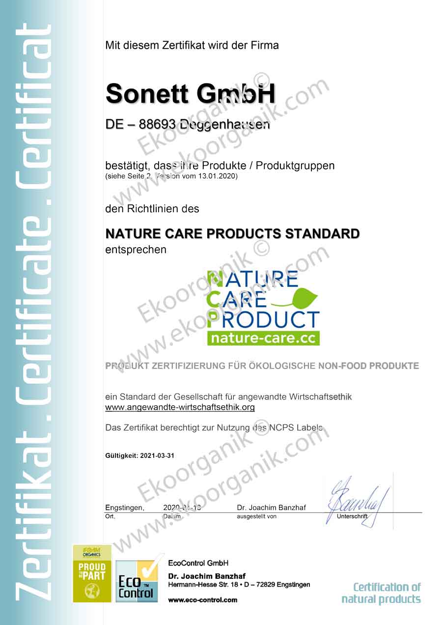 Sonett GMBH, Ecologic Cleaning NCP Certificate