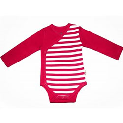 Canboli Organic Baby Long Sleeve Bodysuit Kimono (Straipe Fuchsia, 0-3 Month)