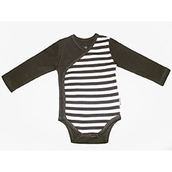 Canboli Organic Baby Long Sleeve Bodysuit Kimono (Straipe Brown, 0-3 Month)