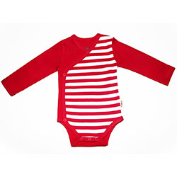 Canboli Organic Baby Long Sleeve Bodysuit Kimono (Straipe Red, 12-18 Month)