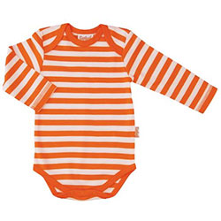 Canboli Organic Baby Long Sleeve Bodysuit(Straipe Orange, 12-18 Month)