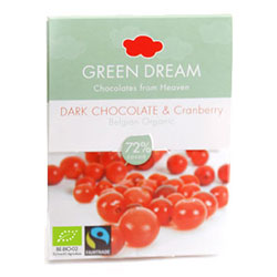 Green Dream Organic Dark Chocolate With Cranberry  72% Cacao  55g