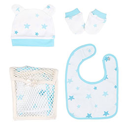 OrganicKid Accessory Set  Bib & Glove & Hat   Blue Star 