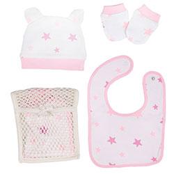 OrganicKid Accessory Set (Bib & Glove & Hat) (Pink Star)