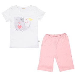 OrganicKid Organic Short Pajamas (Cat, Salmon, 6 Age)