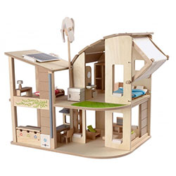 Plan Toys Mobilyalı Yeşil Doğa Bebek Evi  Green Dollhouse with Furniture 