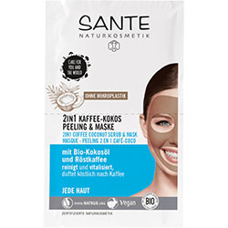 SANTE Organik 2'si 1 Arada Peeling ve Maske  Hindistancevizi Yağı  Kahve  2x4ml Saşe