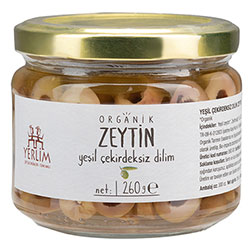 Yerlim Organik Yeşil Çekirdeksiz Dilim Zeytin 260g